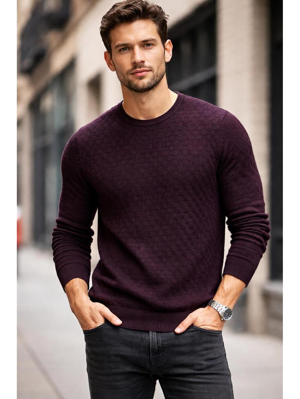 Karl Lagerfeld Paris Textured Sweater Purple M